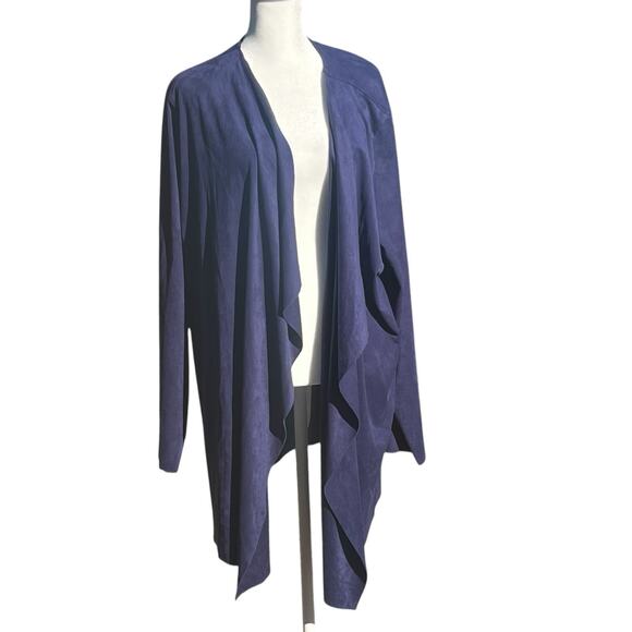 Soft Surroundings Blue Velvet Kimono Long Open Cardigan Holiday Size 3X Draped - Picture 2 of 10